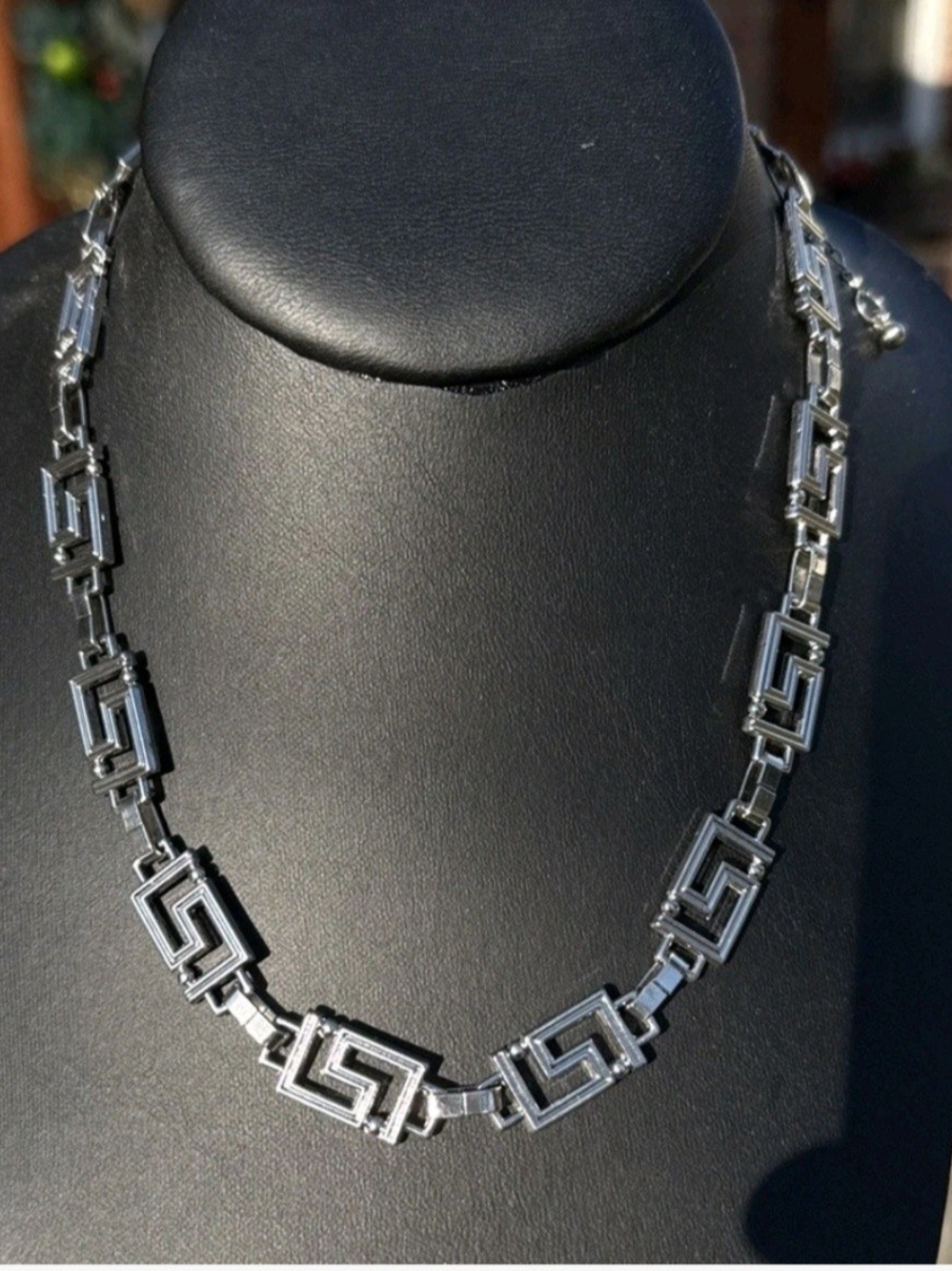 Sterling Silver Geometric Link Necklace - Adjustable 16-18 In.